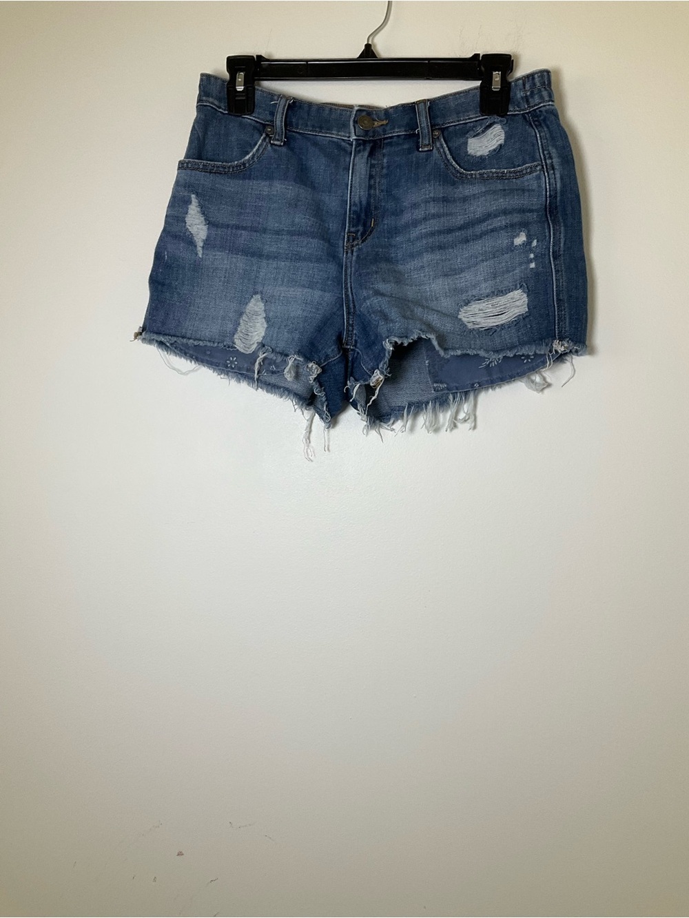 Aerie Distressed Denim Cutoff Shorts Blue Floral Pocket Lining Size S